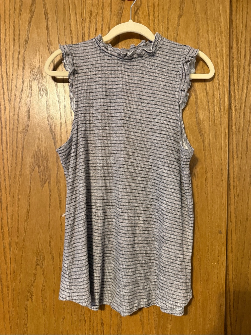 Maurices Light Gray Striped Ruffle Mock-Neck Tank